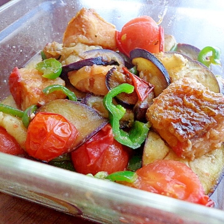 残り物お片付け♪鮭と茄子トマトの南蛮炒め煮